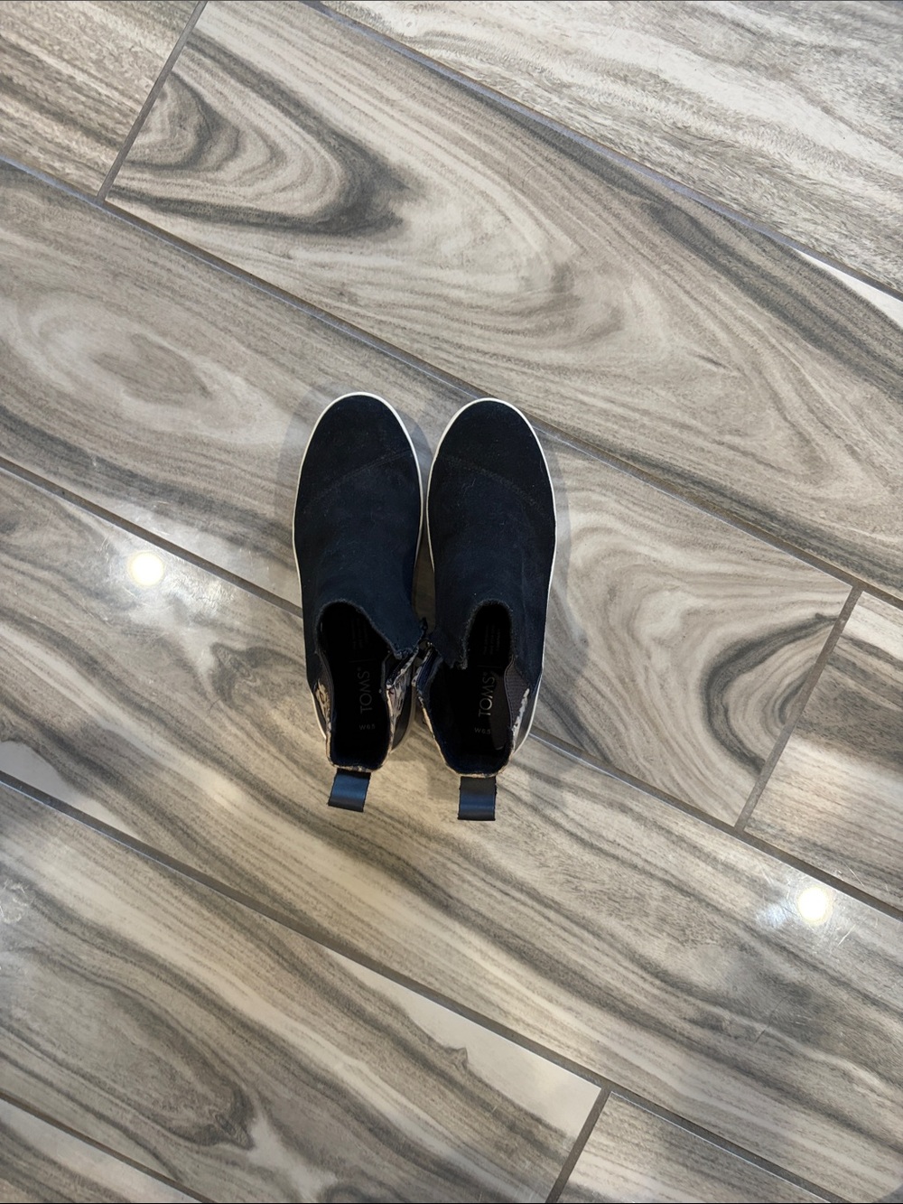 Toms Black Suede Ankle Booties with White Sole